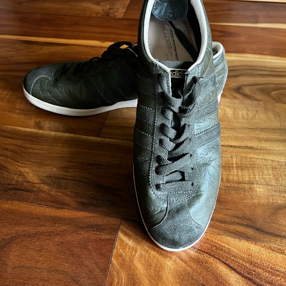 Adidas Black and Green Sneakers with Suede Texture